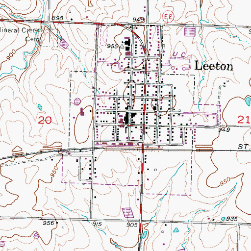 Topographic Map of Johnson County Fire Protection District Station 2 Leeton, MO