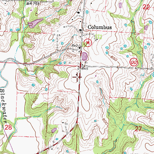Topographic Map of Johnson County Fire Protection District Station 7 Columbus, MO