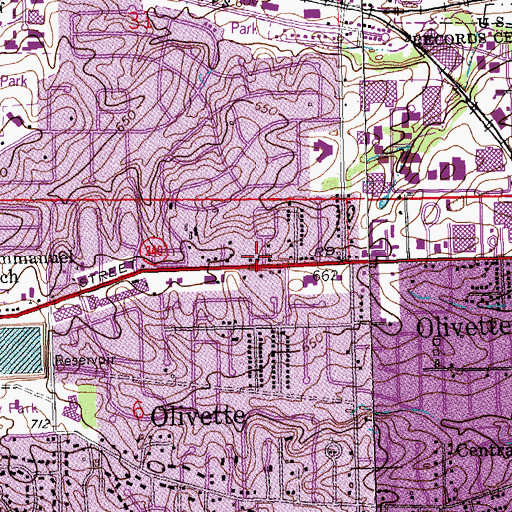 Topographic Map of Olivette Fire Department, MO
