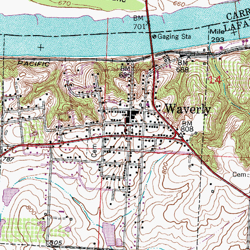 Topographic Map of Waverly Volunteer Fire Department, MO
