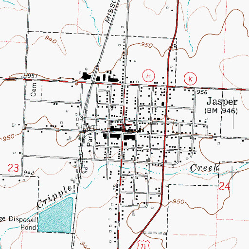 Topographic Map of Jasper Volunteer Fire Department, MO