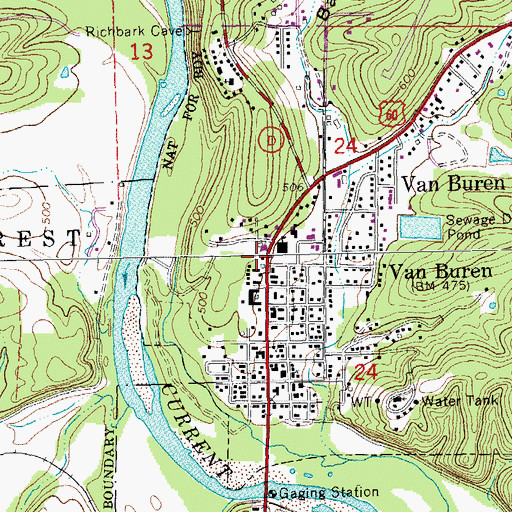 Topographic Map of Ozark National Scenic River Fire Cache, MO