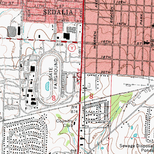 Topographic Map of Department of Conservation Kansas City Regional Field Fire Office Sedalia, MO