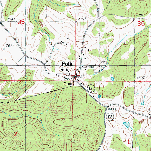 Topographic Map of Folk Fire Department, MO