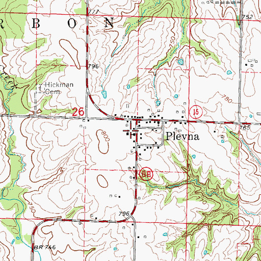 Topographic Map of Plevna Rural Fire Department, MO