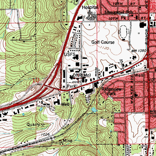 Topographic Map of Mark Twain National Forest Ranger District Rolla Office (historical), MO