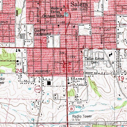Topographic Map of Mark Twain National Forest Salem Ranger Fire District, MO