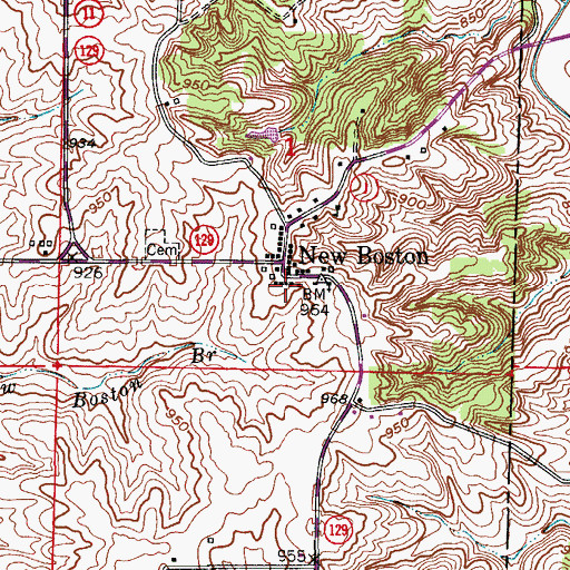 Topographic Map of New Boston Volunteer Fire Department, MO