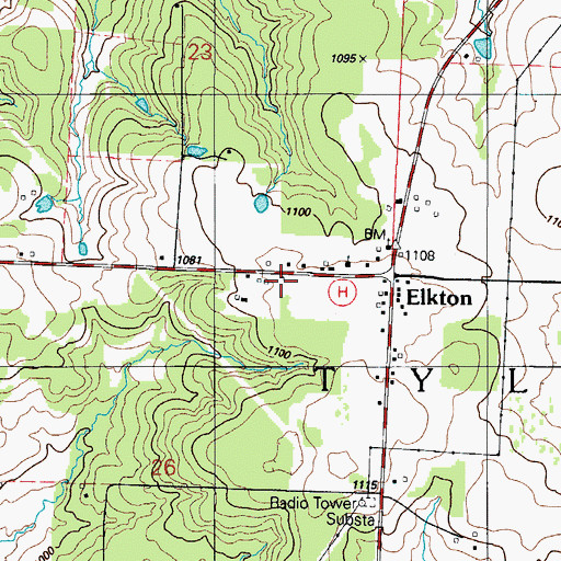 Topographic Map of Wheatland Volunteer Fire Department Elkton Station 2, MO