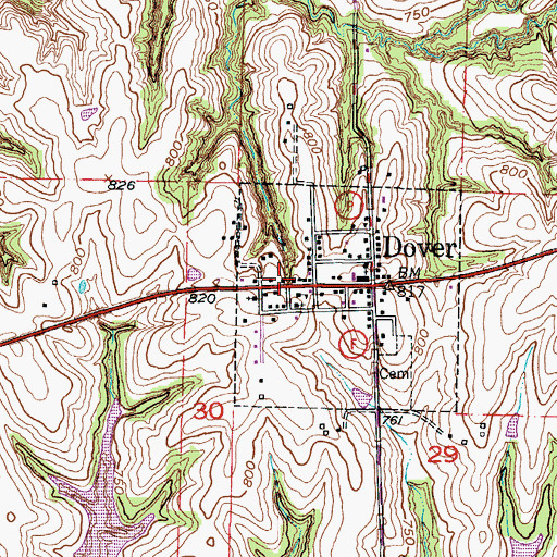 Topographic Map of Corder Fire Protection District Station 2 Dover, MO