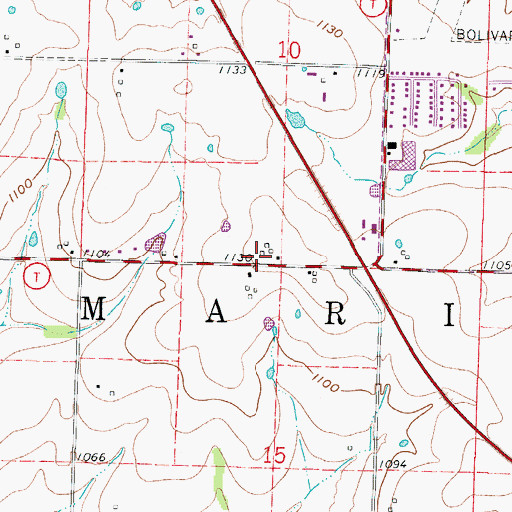 Topographic Map of Bolivar Fire Department Station 2, MO