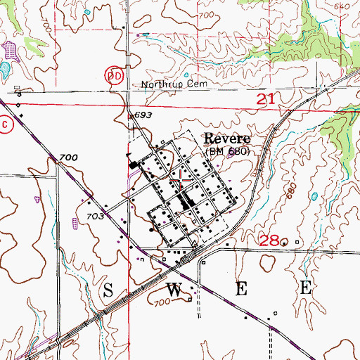Topographic Map of Revere Volunteer Fire Department, MO