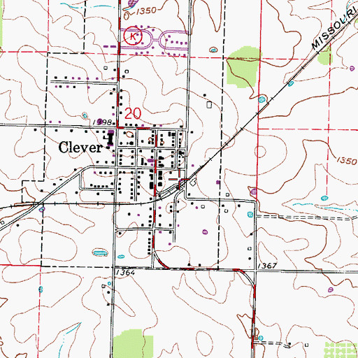 Topographic Map of Clever Fire Protection District Station 1, MO