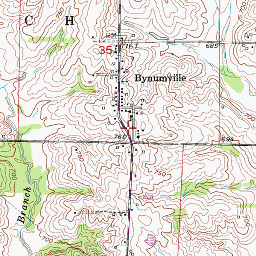 Topographic Map of Bynumville Fire Department Station 1, MO