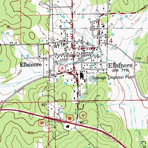 Topographic Map of Ellsinore Rural Fire Protection District, MO