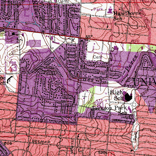 Topographic Map of University City Fire Department Station 2, MO