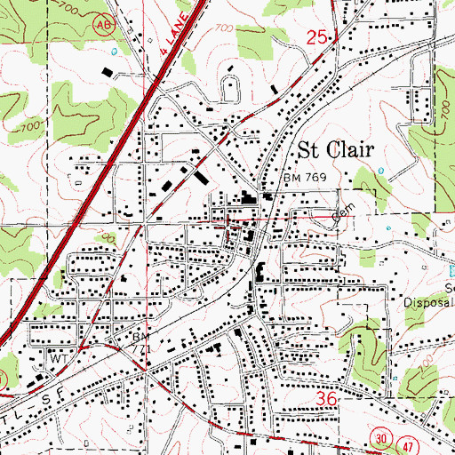 Topographic Map of Saint Clair Fire Protection District Station 1, MO