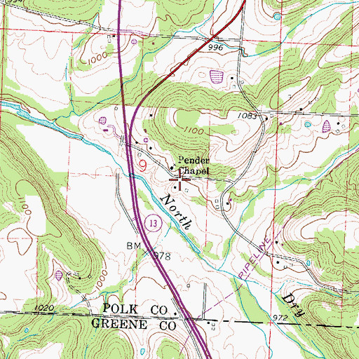 Topographic Map of Morrisville Fire and Rescue Station 7, MO