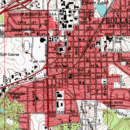 Topographic Map of Rolla Fire and Rescue Station 2, MO