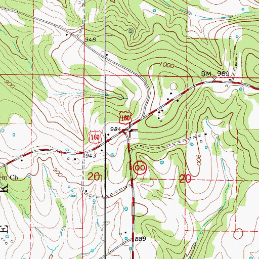 Topographic Map of Ocie Volunteer Fire Department, MO
