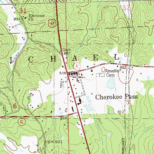 Topographic Map of Cherokee Pass Volunteer Fire Department Station 1, MO