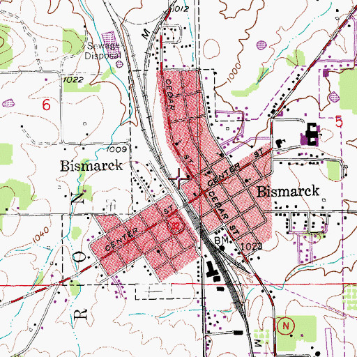 Topographic Map of Bismarck Fire Department, MO