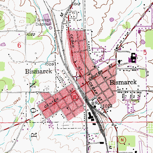 Topographic Map of Bismarck Rural Fire Protection Association, MO