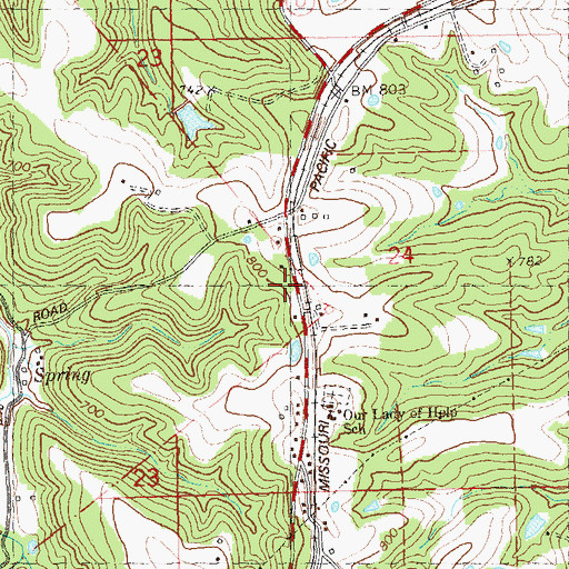 Topographic Map of Weingarten Volunteer Fire Department, MO