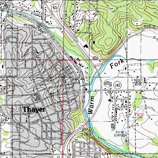 Topographic Map of Thayer Fire Department, MO