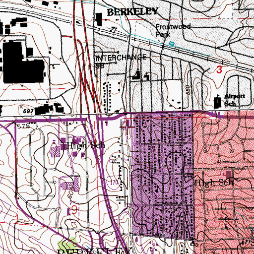 Topographic Map of Berkeley Fire Department Station 1, MO