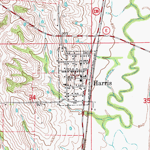 Topographic Map of Harris Fire Department, MO