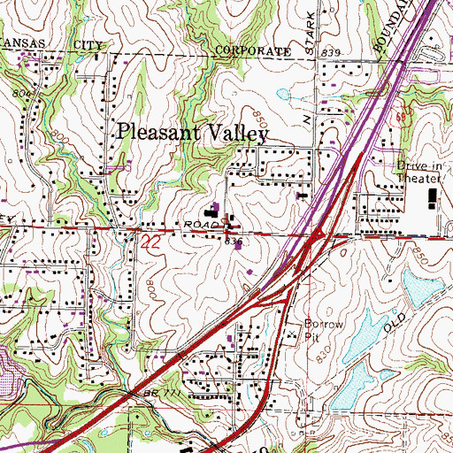 Topographic Map of Pleasant Valley Fire Department, MO