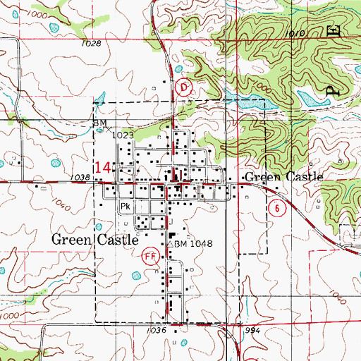 Topographic Map of Green Castle Community Volunteer Fire Department, MO