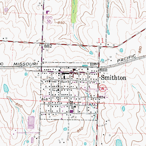 Topographic Map of Smithton Volunteer Fire Protection Association, MO