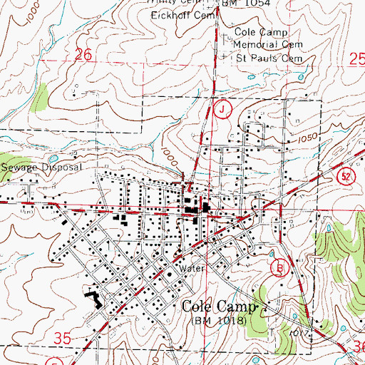 Topographic Map of Cole Camp and Rural Fire Protection District, MO