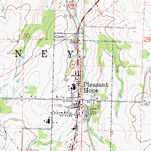 Topographic Map of Pleasant Hope Fire and Rescue Association, MO
