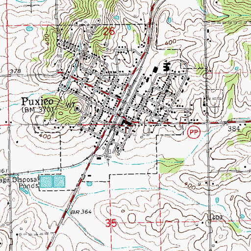 Topographic Map of Puxico Volunteer Fire Department, MO