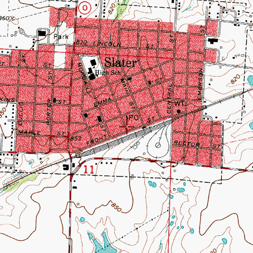 Topographic Map of Slater City Fire Department, MO