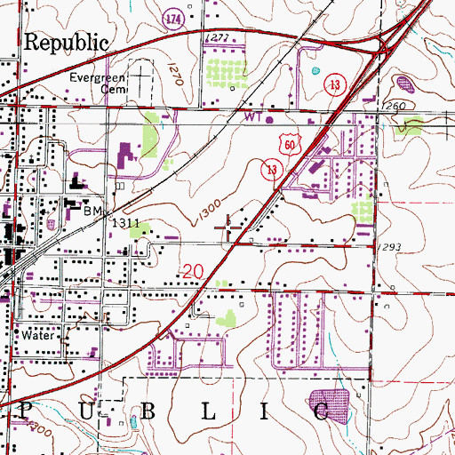 Topographic Map of Republic Fire Department, MO