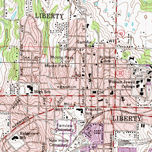 Topographic Map of Liberty Fire Department Station 1, MO