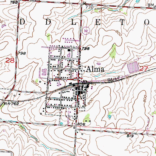 Topographic Map of Alma Fire Protection District, MO