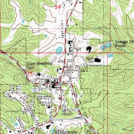 Topographic Map of Hillsboro Fire Protection District, MO