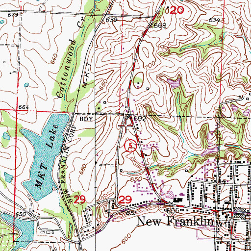 Topographic Map of New Franklin Fire Department Howard County Fire Protection District Station 2, MO