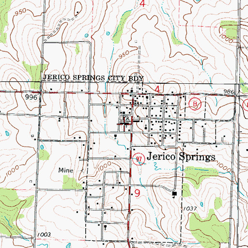 Topographic Map of Jerico Springs Fire Department, MO