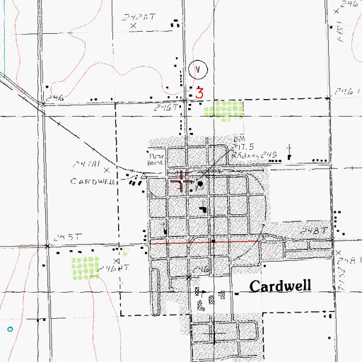 Topographic Map of Cardwell Volunteer Fire Department, MO