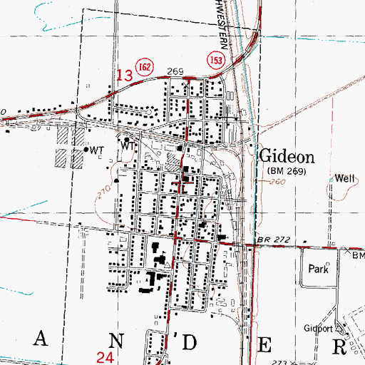 Topographic Map of Gideon Volunteer Fire Department, MO