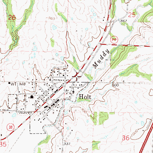 Topographic Map of Holt Community Fire Protection District, MO