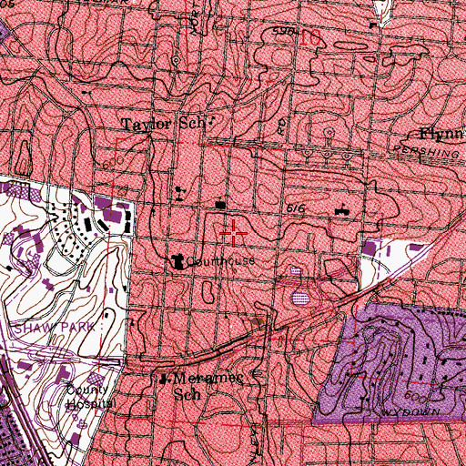 Topographic Map of Clayton Fire Department, MO