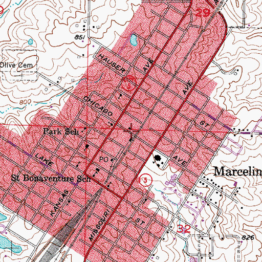 Topographic Map of Marceline Fire Department, MO