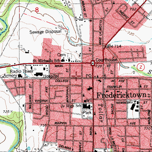 Topographic Map of Fredericktown Fire Department, MO
